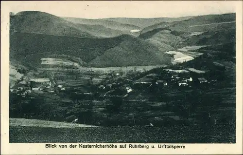 Ak Kesternich Simmerath in der Eifel, Blick von der Kesternicherhöhe auf Ruhrberg u. Urfttalsperre