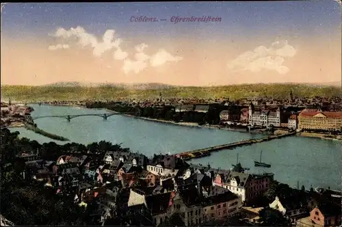 Ak Koblenz am Rhein, Ehrenbreitstein, Brücke, Panorama, Schiffe