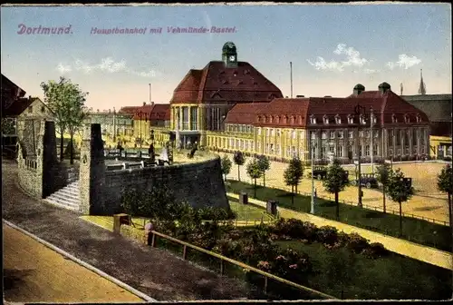 Ak Dortmund im Ruhrgebiet, Hauptbahnhof mit Vehmlinde Bastei, Straßenpartie