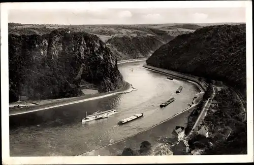 Ak Sankt Goarshausen am Rhein, Loreley, Das Felsental, Schiffe