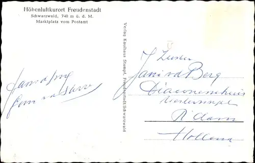 Ak Freudenstadt im Nordschwarzwald, Marktplatz vom Postamt, Verkehr