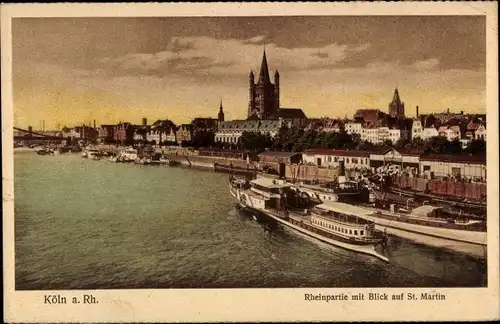 Ak Köln am Rhein, Rheinpartie mit Blick auf St. Martin, Dampfer