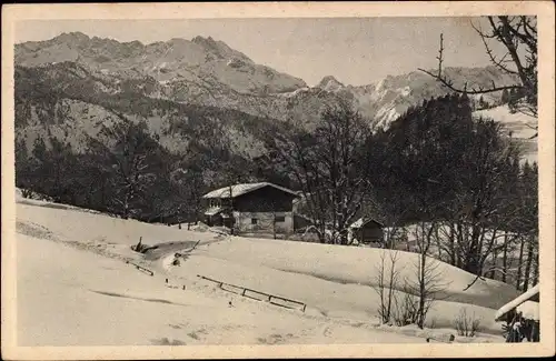 Ak Garmisch Partenkirchen in Oberbayern, Graseck, Forsthaus, Winter