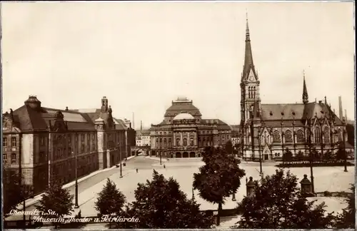 Ak Chemnitz in Sachsen, Museum, Theater u. Petrikirche