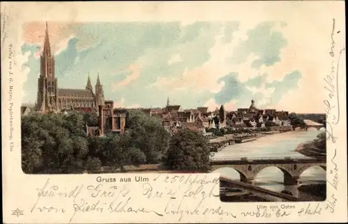 Ak Ulm an der Donau Baden Württemberg, Teilansicht der Stadt, Brücke, Münster