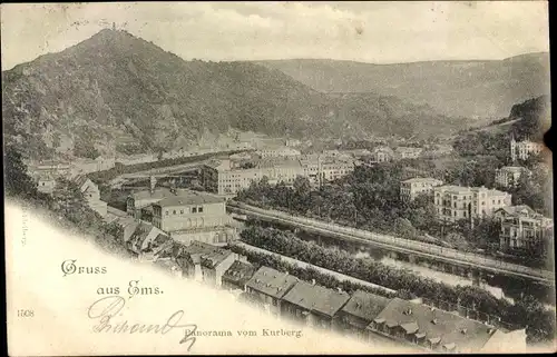 Ak Bad Ems an der Lahn, Panorama vom Kurberg