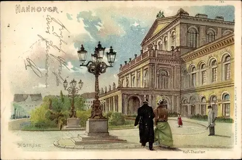 Künstler Litho Ströse, H., Hannover Niedersachsen, Hoftheater, Laterne, Polizist