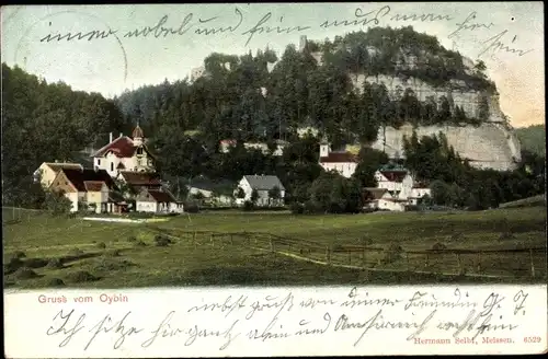 Ak Oybin in Sachsen, Blick zum Ort, Berg Oybin