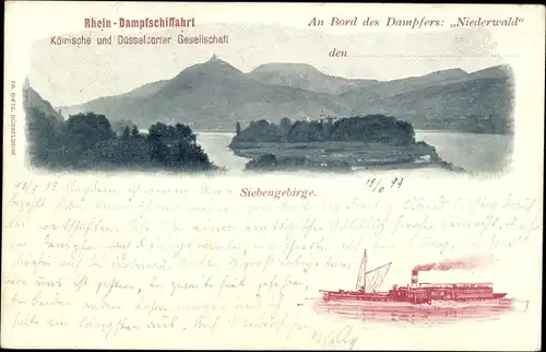 Ak Kölnische und Düsseldorfer Gesellschaft, Rhein Dampfschifffahrt, Rheindampfer Niederwald