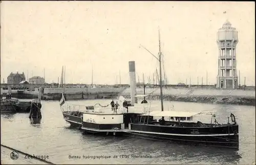 Ak Zeebrugge Westflandern, Bateau hydrographique de l'Etat Neerlandais