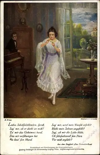 Lied Künstler Ak Broch, A., Das Dreimäderlhaus, Franz Schubert, Liebe Schicksalsblümlein...