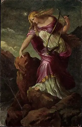 Künstler Ak Loreley mit Handharfe