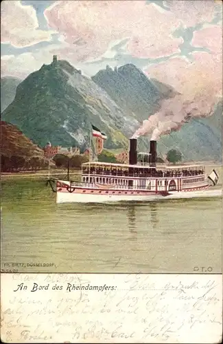 Künstler Ak Rheindampfer, Rhein Dampfschifffahrt Kölnische und Düsseldorfer Gesellschaft