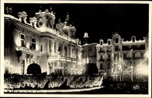 Ak Monte Carlo Monaco, La Nuit, Le Casino et l'Hotel de Paris