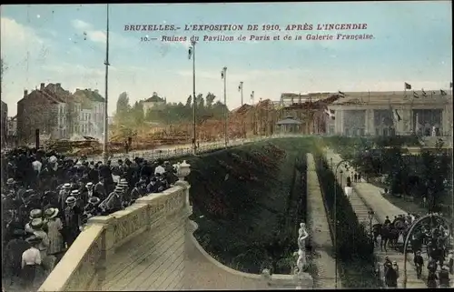 Ak Bruxelles Brüssel, Exposition 1910, Apres L'Incendie, Ruines du Pavillon de Paris