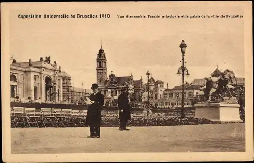Ak Bruxelles Brüssel, Exposition Universelle 1910, Facade principale et le palais de la ville
