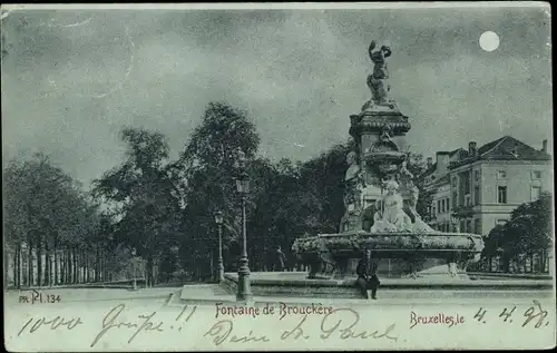 Mondschein Ak Bruxelles Brüssel, Fontaine de Brouckere