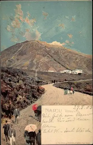 Litho Napoli Neapel Campania, Vesuvio, Vesuv, Vulkan