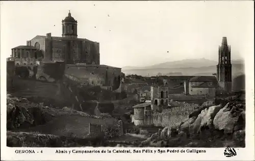 Ak Gerona Girona Katalonien, Absis y Campanarios de la Catedral, San Felix y San Pedro