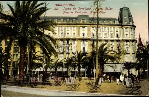 Ak Barcelona Katalonien Spanien, Plaza de Cataluna, Hotel Colon