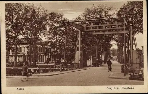Ak Assen Drenthe Niederlande, Brug Gron. Straatweg