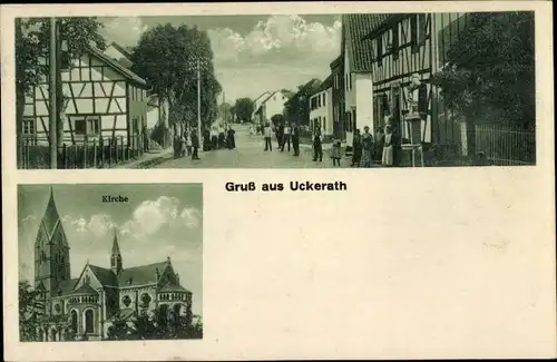 Ak Uckerath Hennef an der Sieg, Kirche, Straßenpartie