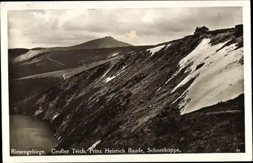 Ak Karpacz Krummhübel Riesengebirge Schlesien, Prinz Heinrich Baude, Großer Teich, Schneekoppe