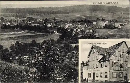 Ak Gschwend Ostalbkreis, Gasthaus zum Engel, Totalansicht der Ortschaft