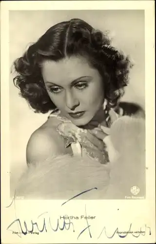 Ak Schauspielerin Hertha Feiler, Portrait, Terra Film, Autogramm