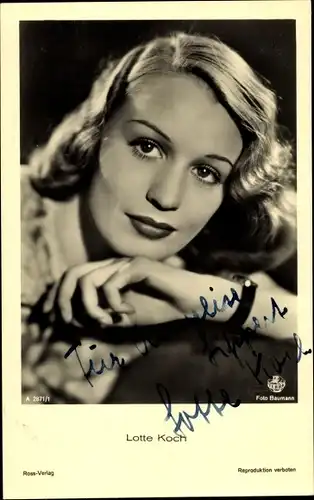 Ak Schauspielerin Lotte Koch, Portrait, Autogramm