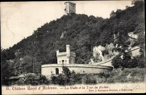 Ak Houyet Wallonien Namur, Château Royal d'Ardenne, La Halte et la Tour du Rocher