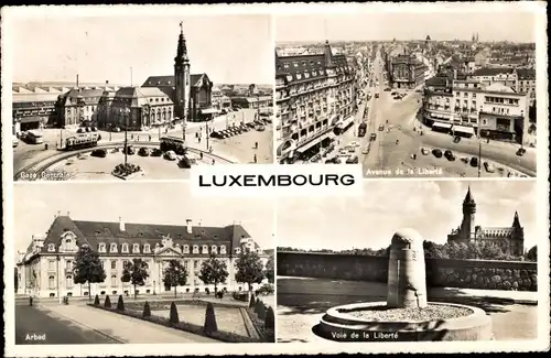 Ak Luxemburg, Gare Centrale, Bahnhof, Straßenbahnen, Avenue de la Liberté, Arbed, Voie de la Liberté