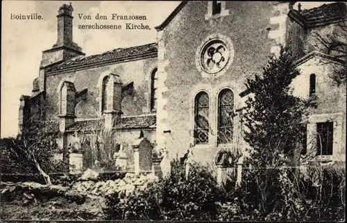 Ak Boinville Yvelines, Von den Franzosen zerschossene Kirche, I.WK