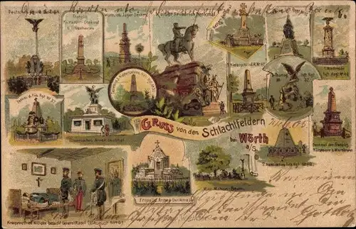 Litho Wœrth sur Sauer Woerth Wörth an der Sauer Elsass Bas Rhin, Schlachten-Denkmäler