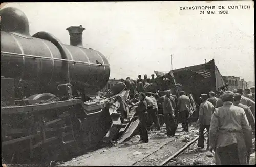 Ak Contich Kontich Flandern Antwerpen, Catastrophe 21 Mai 1908, Eisenbahnunglück