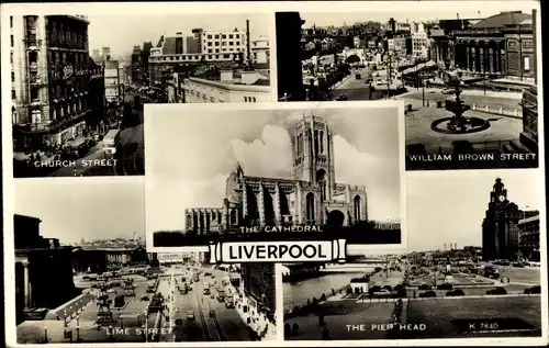 Ak Liverpool Merseyside England, Church Street, William Brown Street, The Cathedral, Lime Street