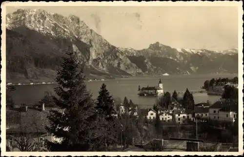 Ak Gmunden in Oberösterreich, Panorama mit Traunstein