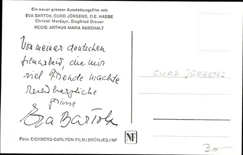 Ak Schauspieler Curd Jürgens, Film Der letzte Walzer, Eva Bartok, Autogramme