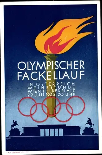 Künstler Ak Wien, Olympischer Fackellauf, Heldenplatz, Olympia 1936