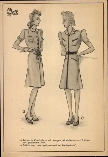 Ak Damenmode, Schnittmuster ABC Schnitt, Reizende Kittelschürze, zweckentsprechend m. Reißverschluss