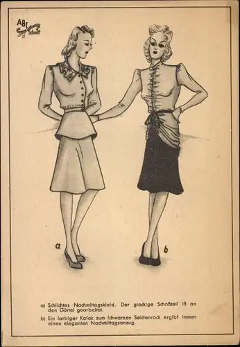 Ak Damenmode, Schnittmuster ABC Schnitt, Nachmittagskleid, Nachmittagsanzug aus Kasak u. Rock
