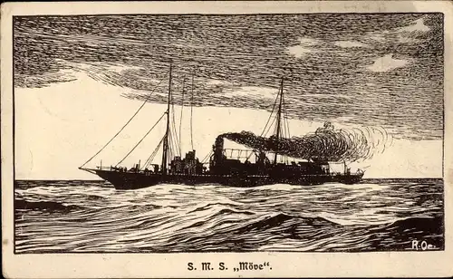 Künstler Ak Deutsches Kriegsschiff, SMS Möve, Möwe, Vermessungsschiff, Kaiserliche Marine