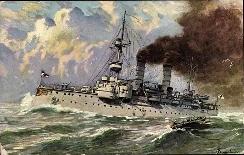 Künstler Ak Deutsches Kriegsschiff, SMS Siegfried, Küstenpanzerschiff, Kaiserliche Marine