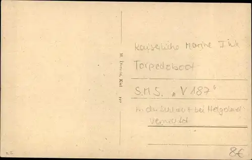 Ak Deutsches Kriegsschiff, SMS V 187 Torpedoboot, Kaiserliche Marine