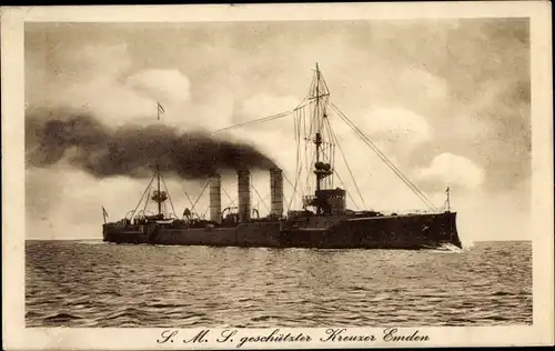Ak Deutsches Kriegsschiff, SMS Emden, geschützter Kreuzer, Kaiserliche Marine