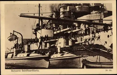Ak Deutsches Kriegsschiff, Schlachtkreuzer, Schwere Schiffsartillerie, Geschütze, Kaiserliche Marine