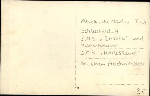 Ak Deutsche Kriegsschiffe, Flottenflaggschiff Baden, kl. Kreuzer Karlsruhe, Zerstörer, Minensperre