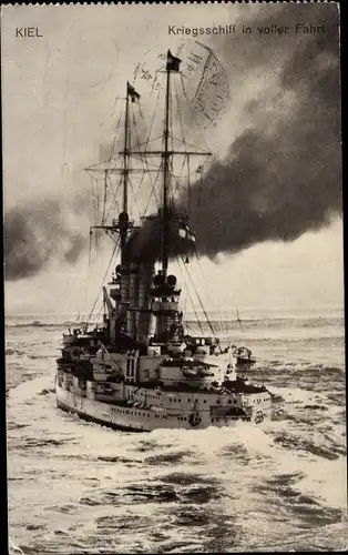 Ak Kiel, Deutsches Kriegsschiff, Deutschland-Klasse, In voller Fahrt, Kaiserliche Marine