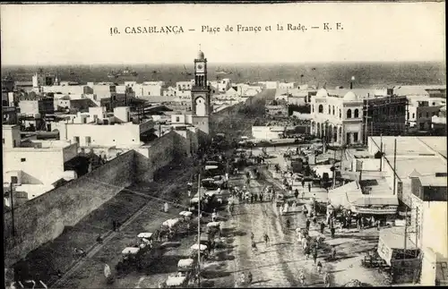 Ak Casablanca Marokko, La place de France et la Rade, Platz