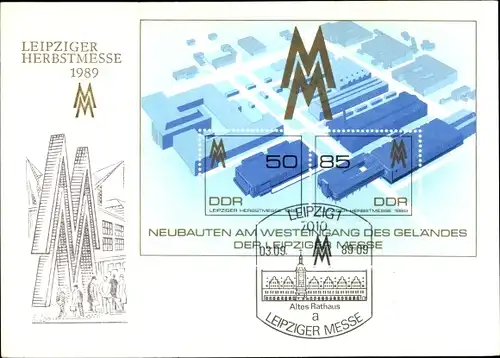 Ak Leipzig in Sachsen, Herbstmesse 1989, Neubauten am Westeingang des Messegeländes